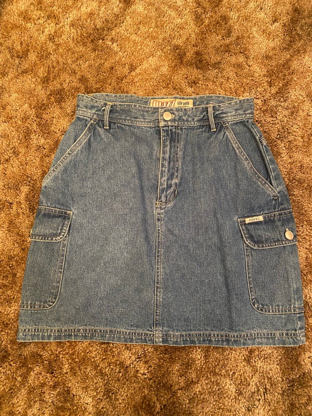 Vintage Quizz Blue Denim Cargo Mini Skirt Grunge Indie Utility 90s Y2K Fashion